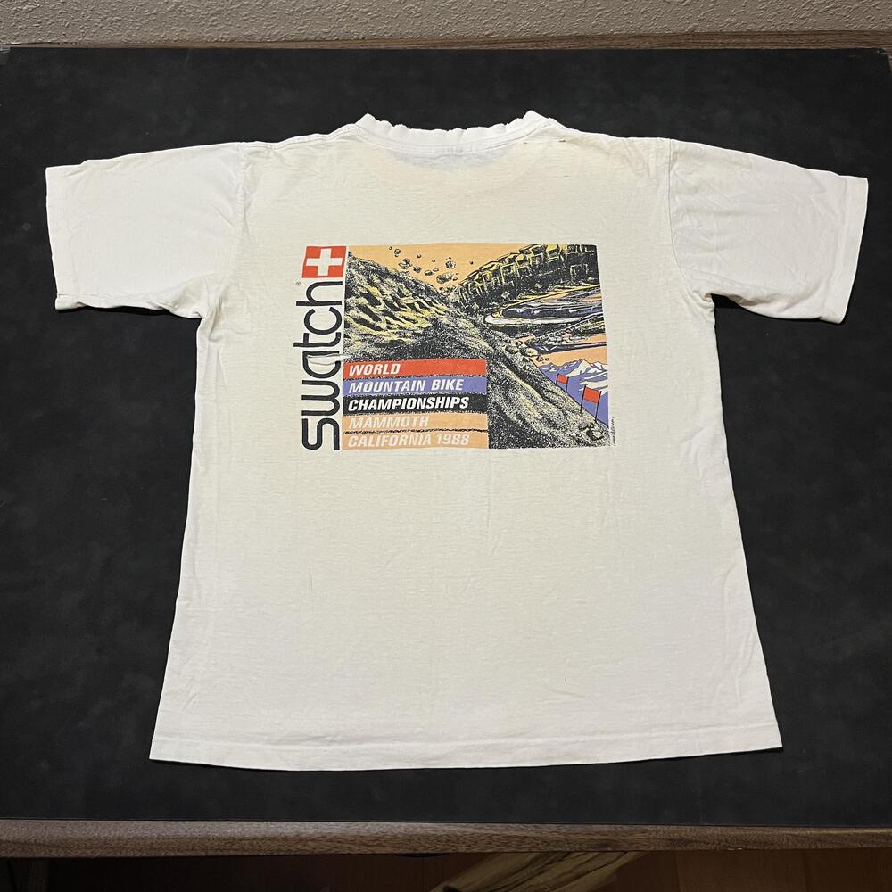Vintage Swatch Shirt World Mountain Bike Championships 1980s Distressed 1988
